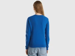 Air force blue crew neck sweater in pure Merino wool