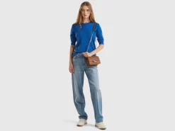 Air force blue crew neck sweater in pure Merino wool
