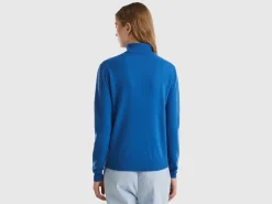 Air force blue turtleneck in pure Merino wool