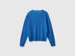 Air force blue V-neck sweater in pure Merino wool