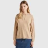 Beige cashmere blend sweater with hood