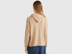 Beige cashmere blend sweater with hood