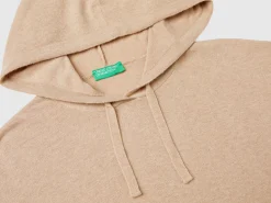 Beige cashmere blend sweater with hood