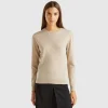 Beige crew neck sweater in pure Merino wool