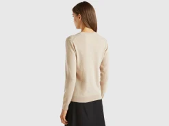 Beige crew neck sweater in pure Merino wool