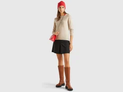 Beige crew neck sweater in pure Merino wool
