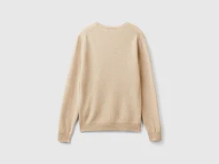 Beige crew neck sweater in pure Merino wool