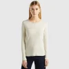 Beige long sleeve t-shirt in 100% cotton