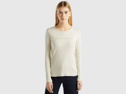 Beige long sleeve t-shirt in 100% cotton