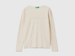 Beige long sleeve t-shirt in 100% cotton