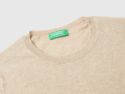 Beige short sleeve sweater in pure Merino wool