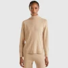 Beige turtleneck in cashmere and wool blend