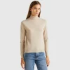 Beige turtleneck sweater in pure Merino wool