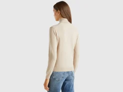 Beige turtleneck sweater in pure Merino wool