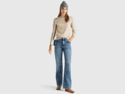 Beige turtleneck sweater in pure Merino wool