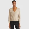 Beige V-neck sweater in pure Merino wool