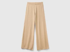 Beige wide leg trousers in cashmere and wool blend