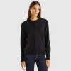 Black crew neck cardigan in pure Merino wool