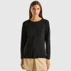 Black crew neck sweater in cashmere and wool blend