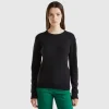 Black crew neck sweater in Merino wool