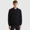 Black polo in pure Merino wool