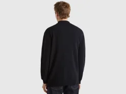 Black polo in pure Merino wool