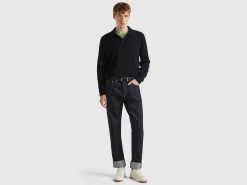 Black polo in pure Merino wool