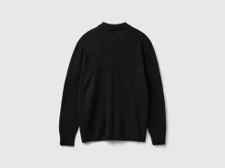 Black polo in pure Merino wool