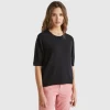 Black short sleeve sweater in pure Merino wool