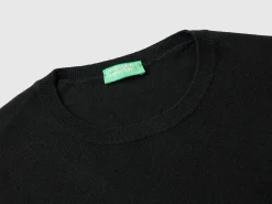 Black short sleeve sweater in pure Merino wool