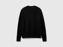 Black sweater in pure Merino wool