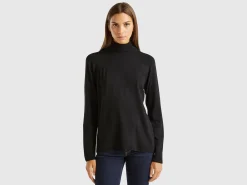 Black turtleneck sweater in cashmere and wool blend