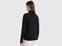Black turtleneck sweater in pure Merino wool