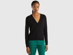 Black V-neck cardigan in pure Merino wool