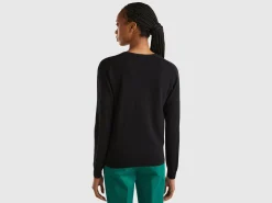 Black V-neck cardigan in pure Merino wool
