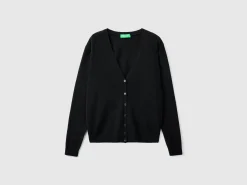 Black V-neck cardigan in pure Merino wool