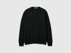Black V-neck cardigan in pure Merino wool