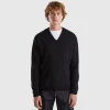 Black V-neck sweater in pure Merino wool