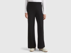 Black wide leg trousers in cashmere and wool blend