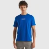 Blue organic cotton t-shirt with white logo