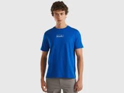 Blue organic cotton t-shirt with white logo