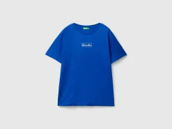Blue organic cotton t-shirt with white logo