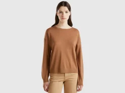 Boat neck sweater in pure Merino wool