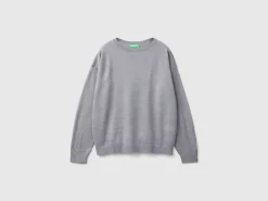 Boat neck sweater in pure Merino wool