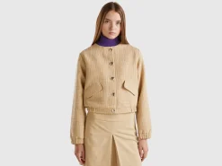 Bomber jacket with bouclé look