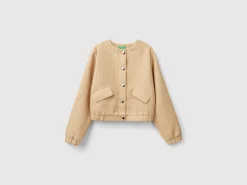 Bomber jacket with bouclé look