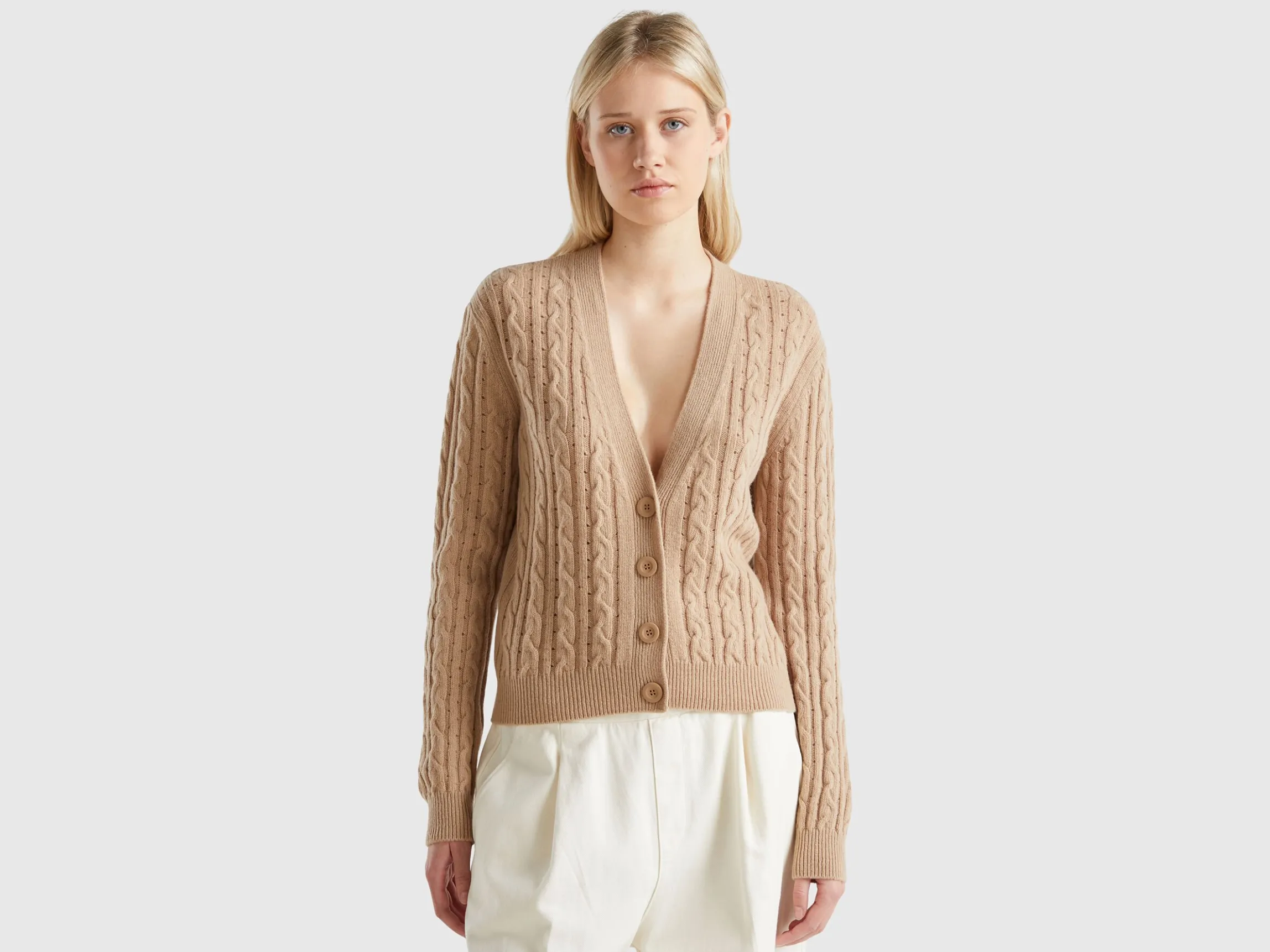 Boxy fit cardigan with cable knit and perforations