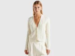 Boxy fit cardigan with cable knit and perforations