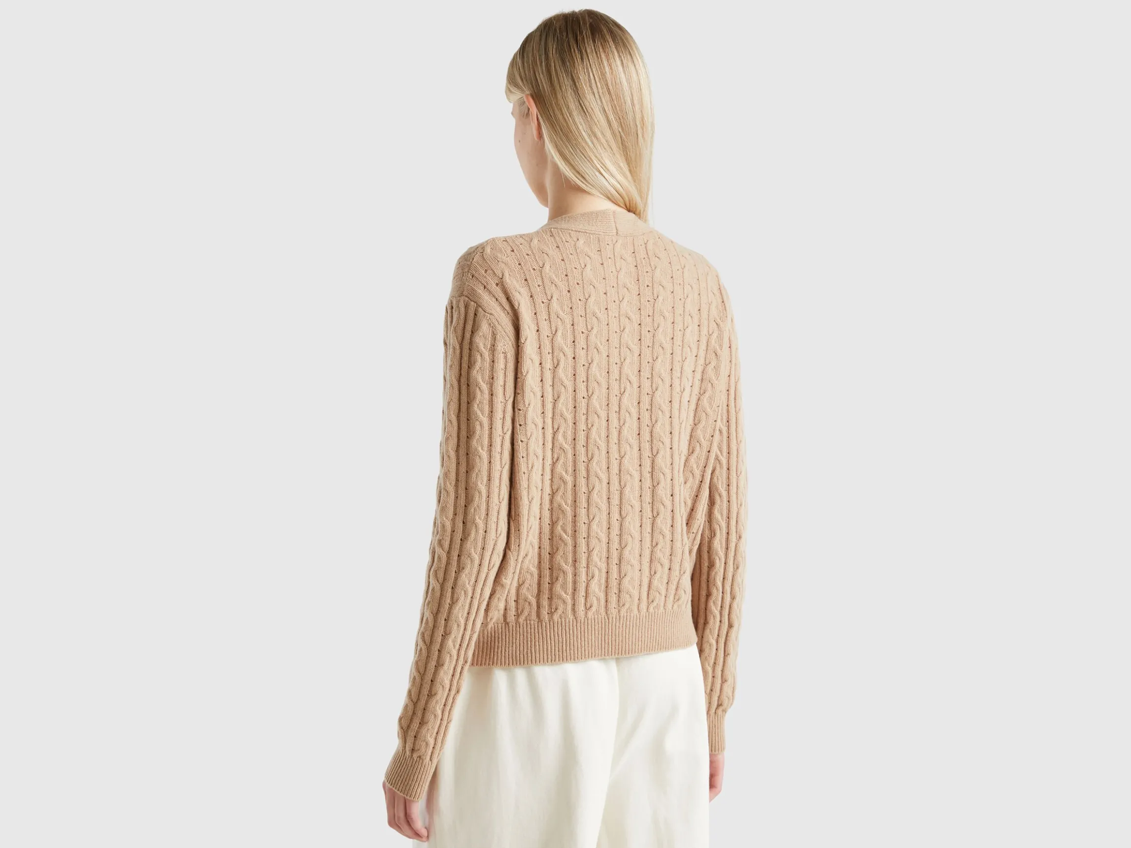 Boxy fit cardigan with cable knit and perforations