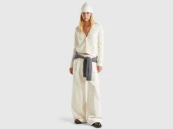 Boxy fit cardigan with cable knit and perforations